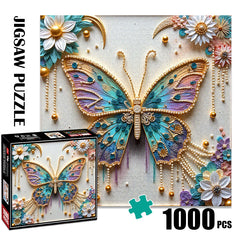 1000pcs Pearl Butterfly Jigsaw Puzzle with Flowers Golden A
