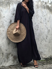 Boho Cover Up Women's Plus Solid Batwing Sleeve V Neck Split Maxi
