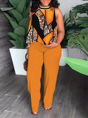 Women's Plus Colorblock Leopard & Paisley Print Tank Top & Wide Leg Pants Set
