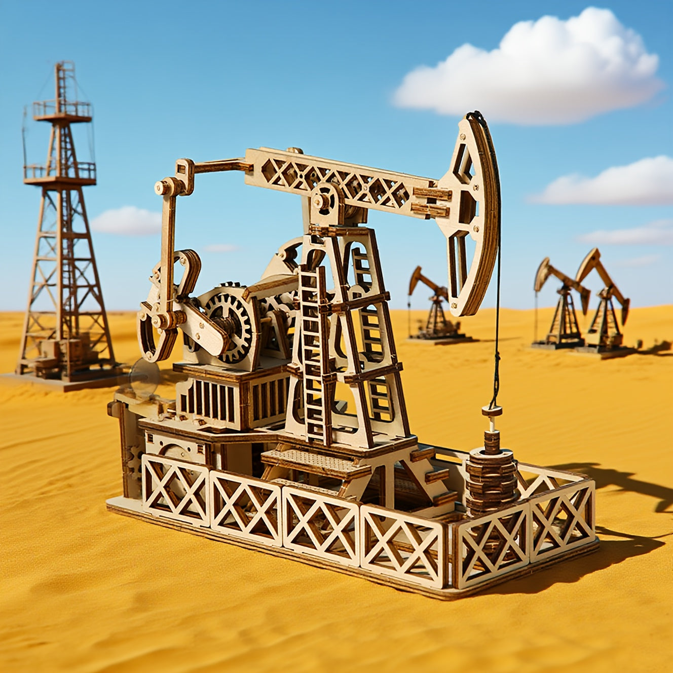 3D Wooden Well Model Puzzle DIY Mechanical Moving Parts