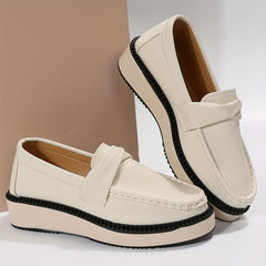 Women's Twist Knot Platform Loafers Solid Round Toe Slip On Wedge Shoes