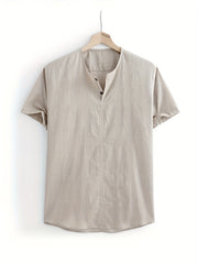 Men's Casual Short Sleeve Cotton Shirt for Summer Resort Vacation