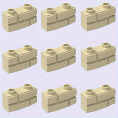 9pcs Building Block Set Curved Wall Tiles & Lattice Bricks Khaki ABS