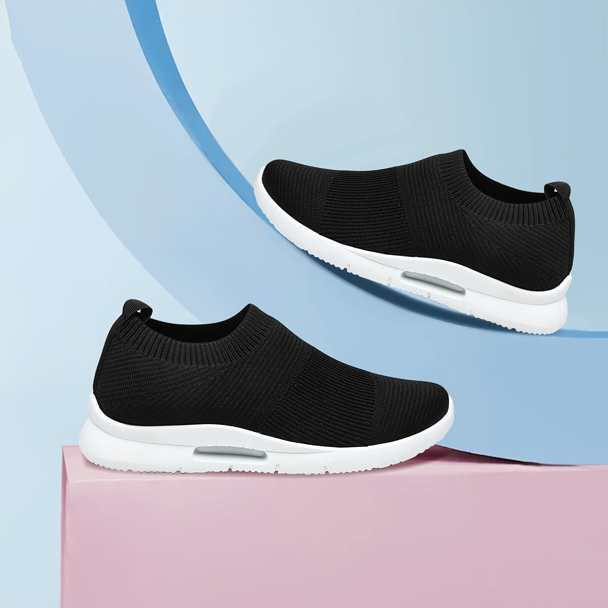 Breathable Knitting Slip On Sneakers Thick Sole Running Shoes