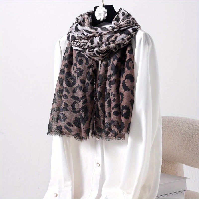 Leopard Printed Scarf Thin Fringed Headscarf Sunscreen Windproof Scarf