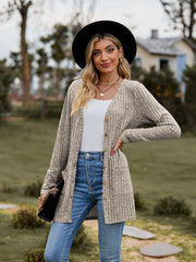Solid Button Up Pocket Cardigan Long Sleeve Sweater for Women