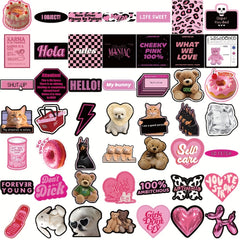 55Pcs Pink & Cartoon Graffiti Stickers, Waterproof & Fun for Kids