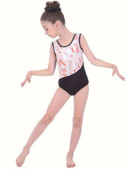 Girls Splicing Letter Print Dance Gymnastics Romper