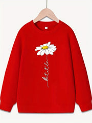 Daisy Flower Pattern Sweatshirt for Girls Long Sleeve Pullover Kids Clothing