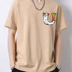 Cartoon Funny Unicorn Print Men's Cotton Graphic Crew Neck T-shirt