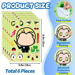 6pcs Make A Face DIY Puzzle Stickers Graffiti Big Head Cartoon Stickers