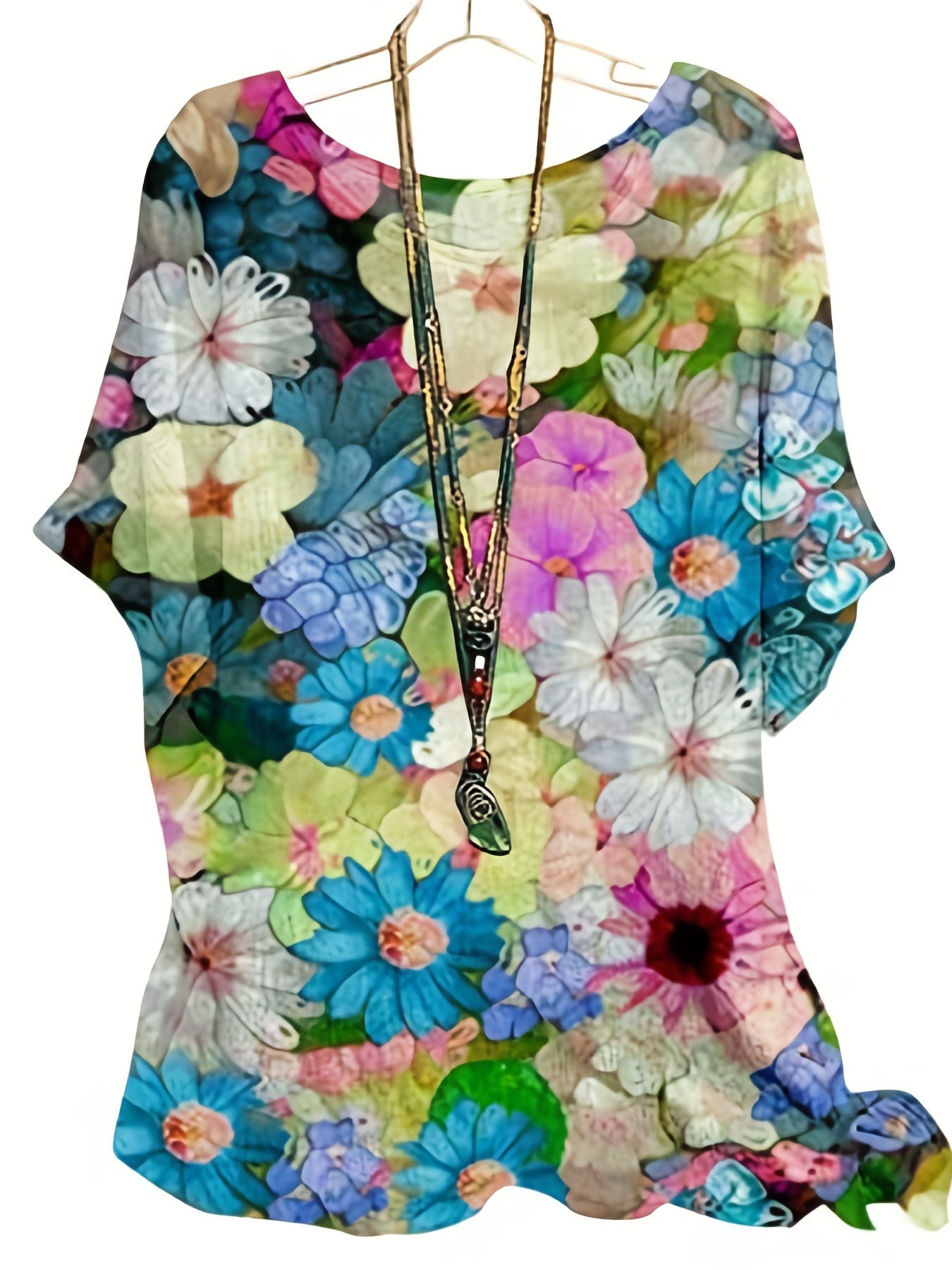 Floral Print Short Sleeve T-shirt Round Neck