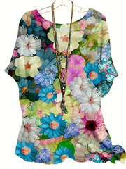 Floral Print Short Sleeve T-shirt Round Neck