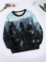 Kids Snowy Town Pattern Long Sleeve Crew Neck Sweatshirt