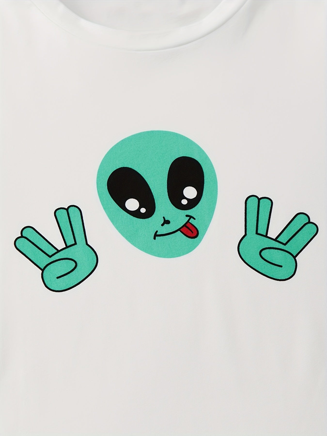 Alien Print Pajama Set Short Sleeve Crew Neck Top & Elastic Waistband Shorts