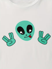 Alien Print Pajama Set Short Sleeve Crew Neck Top & Elastic Waistband Shorts