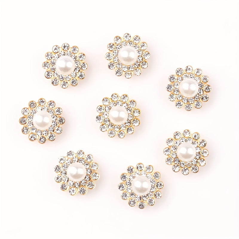 50pcs Flower Glass Rhinestones Golden Base Sew On Beads DIY