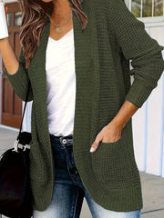 Women's Plus Solid Long Sleeve Open Front Cardigan With Pockets