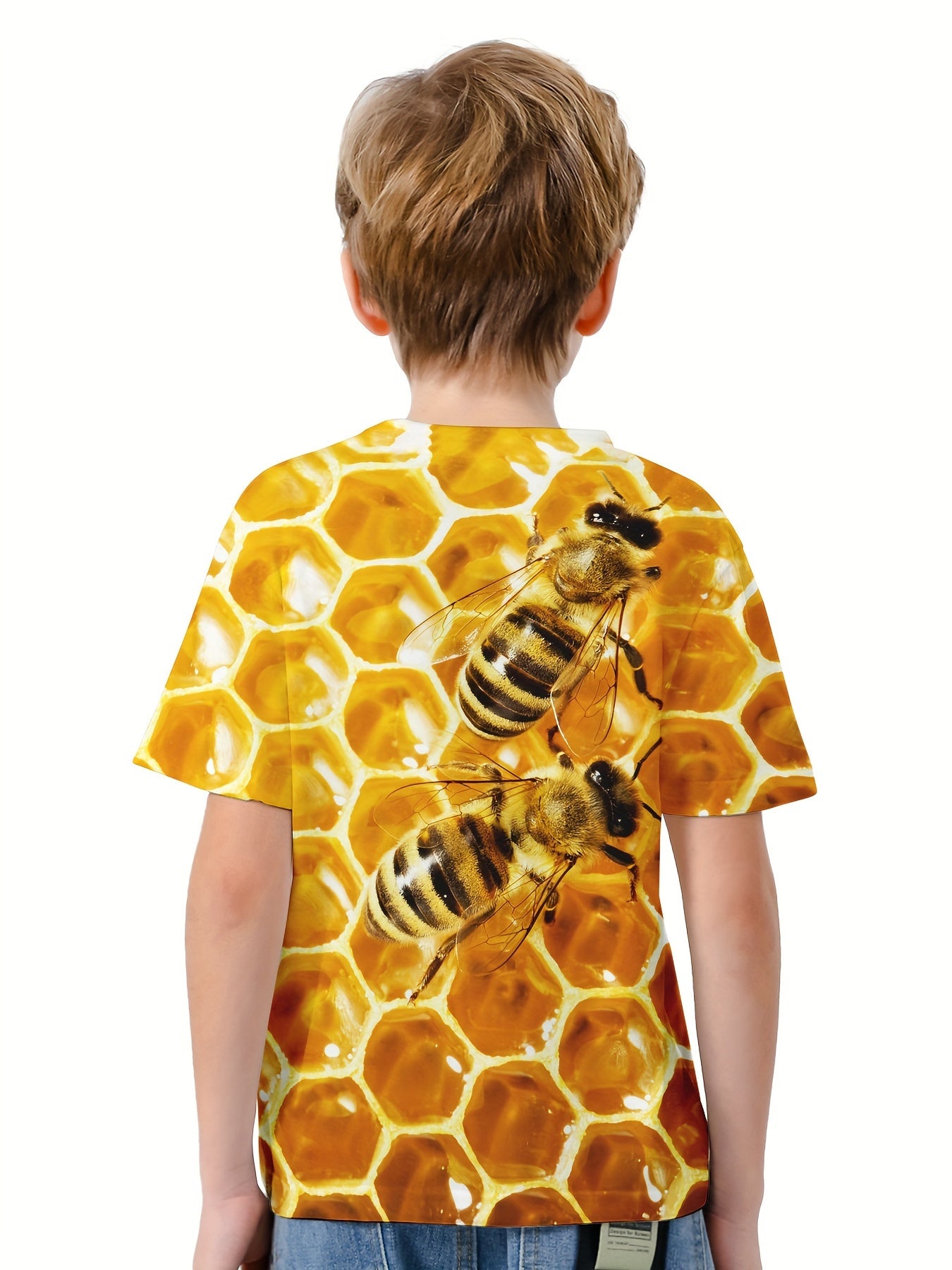 Boys' 3D Bee Print T Shirt Comfortable Crew Neck Short Sleeves