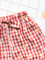 Girls Plaid Daisy Bow Elastic Waist Shorts Kids Summer Clothes