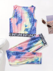 Girls Tie-Dyed Tank Top & High Waist Pants Set