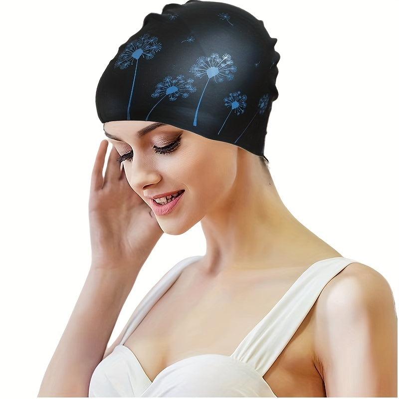 Dandelion Print Unisex Silicon Swim Cap Elastic Stretchy Durable Water Port Swim