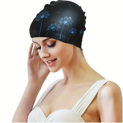 Dandelion Print Unisex Silicon Swim Cap Elastic Stretchy Durable Water Port Swim