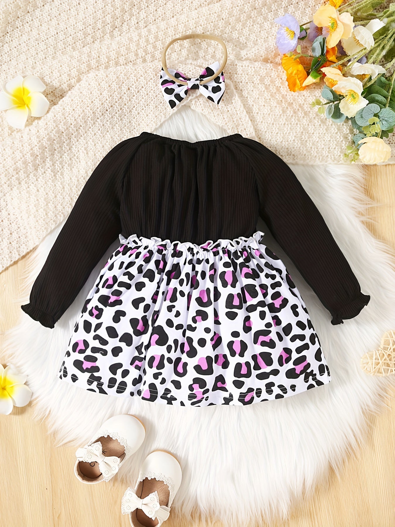 Baby Girls Spotted Dress & Headband 2pcs Set