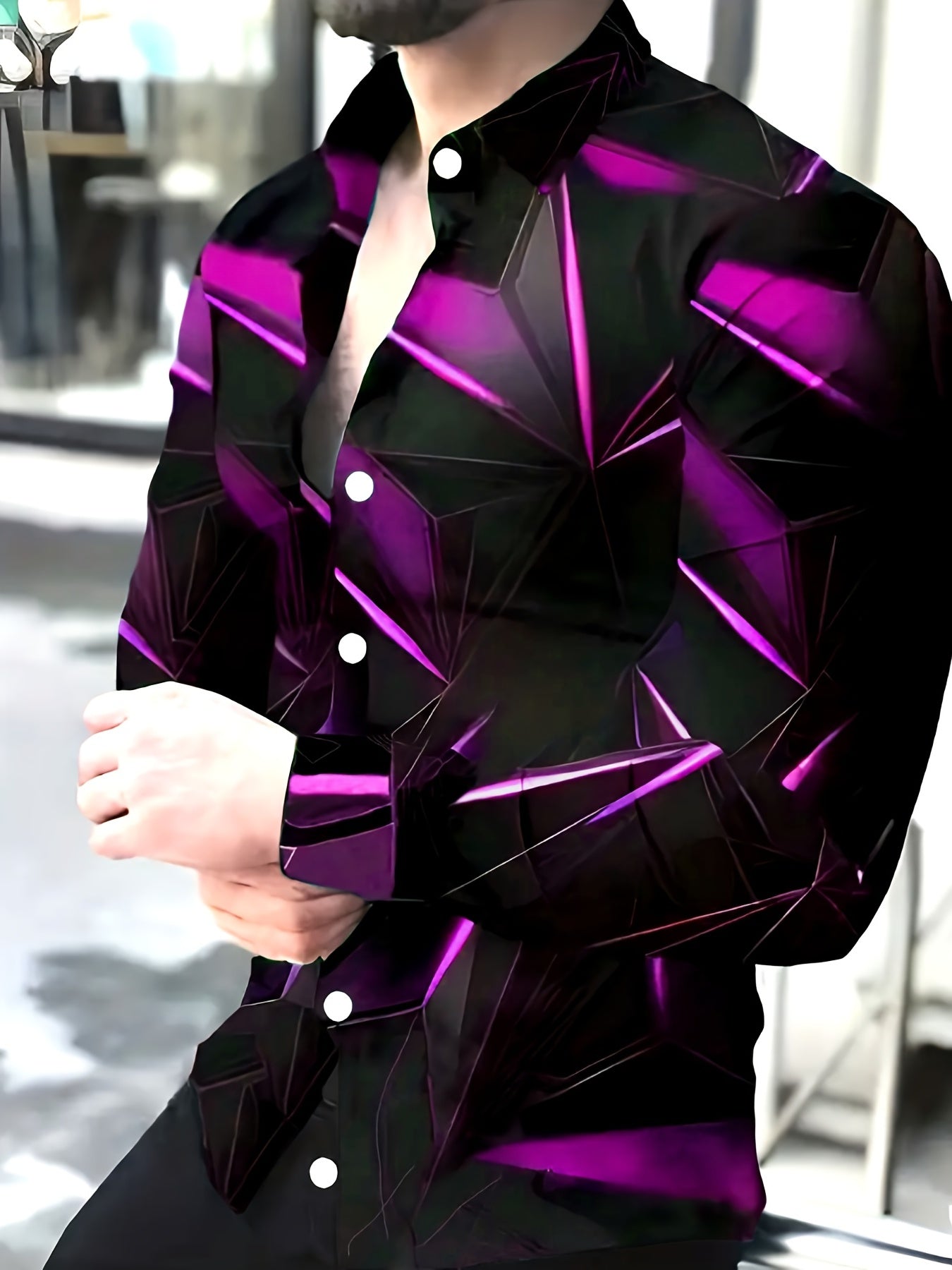 Geometric Print Men's Long Sleeve Shirt