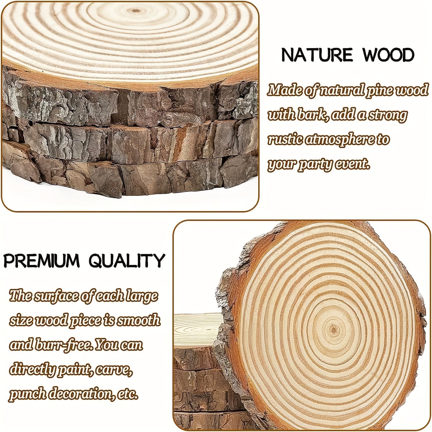 2pcs Large Unfinished Wood Slices - 16-17.78cm Round Circles with Tree Bark