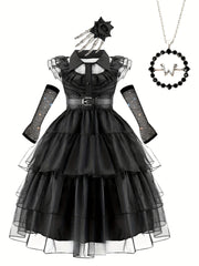 Kids Girls TV Series Princess Costume Dress Set with Wig & Necklace