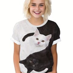 Creative & Kitties Graphic Short Sleeve T shirt For Kids Sports Summer