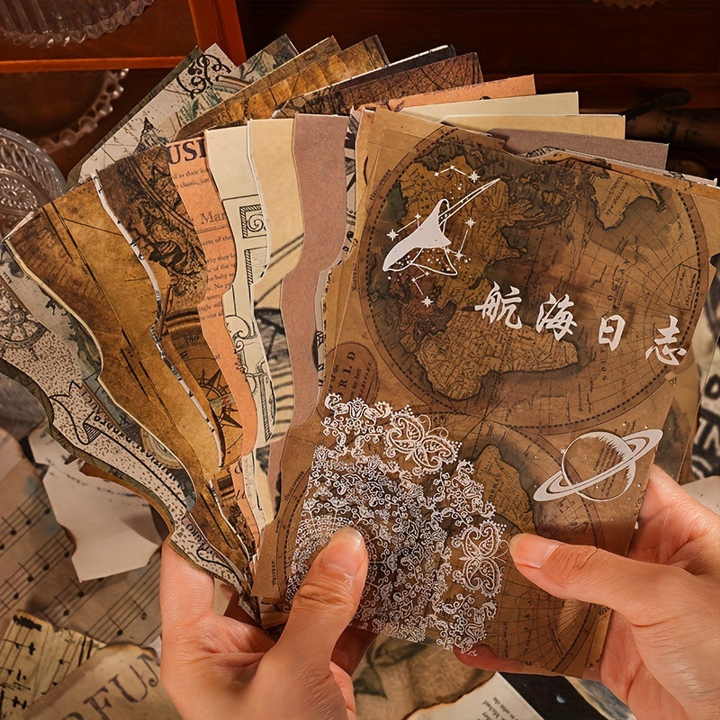 26 Vintage Scrapbook Paper Map Newspaper Pattern Journaling Supplies Kit