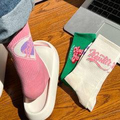 5 Pairs Letter & Heart Print Socks Comfy & Street Mid Tube Socks Women's