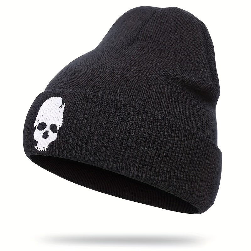 Skull Embroidery Beanie Hip Hop Solid Knit Hats Elastic Cap
