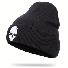 Skull Embroidery Beanie Hip Hop Solid Knit Hats Elastic Cap