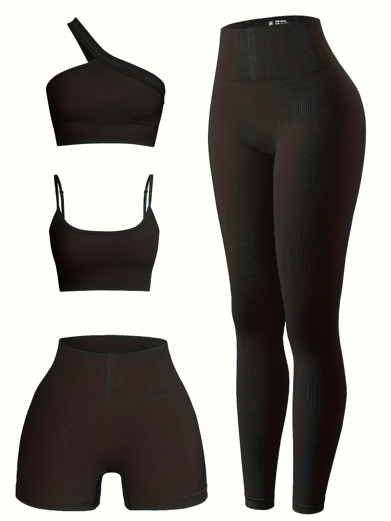 4PCS Seamless Yoga Set One Shoulder Top & High Waist Leggings and Shorts