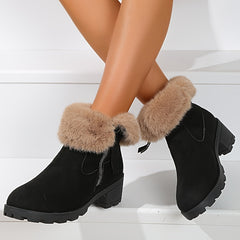 Thick Snow Boots Plush Lined Thermal Chunky Heels Non Slip Outdoor Walking Boots