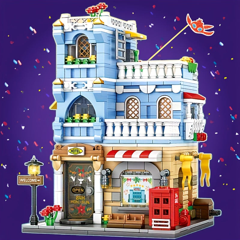 1003pcs Hotel Street Scene Building Blocks Set Creative DIY Educational Toy