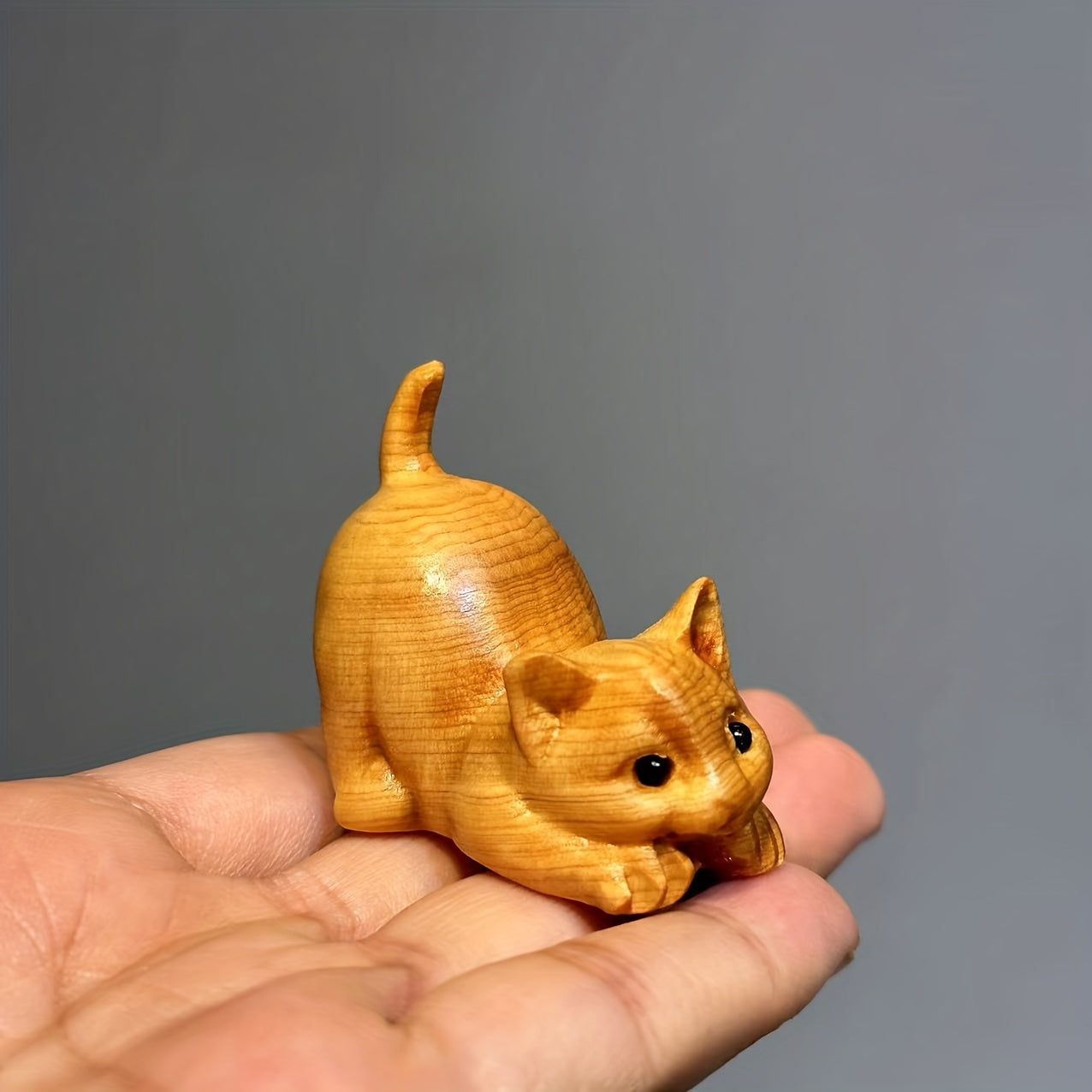 Lazy Kitten Wood Carving Ornament Tea Pet Pendant