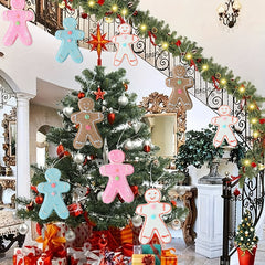 4pcs Macaron Colored Gingerbread Man Snowman Ornaments