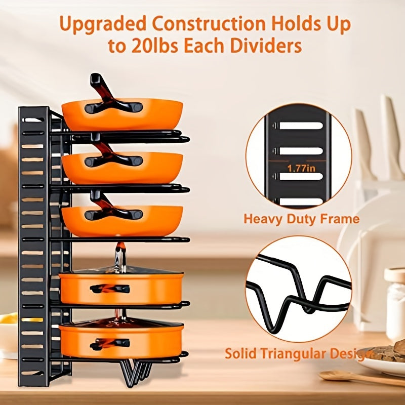 Pots and Pans Organizer Rack - Large Size, 5-8 Tier Pot Lids Storage