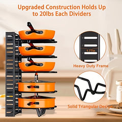Pots and Pans Organizer Rack - Large Size, 5-8 Tier Pot Lids Storage