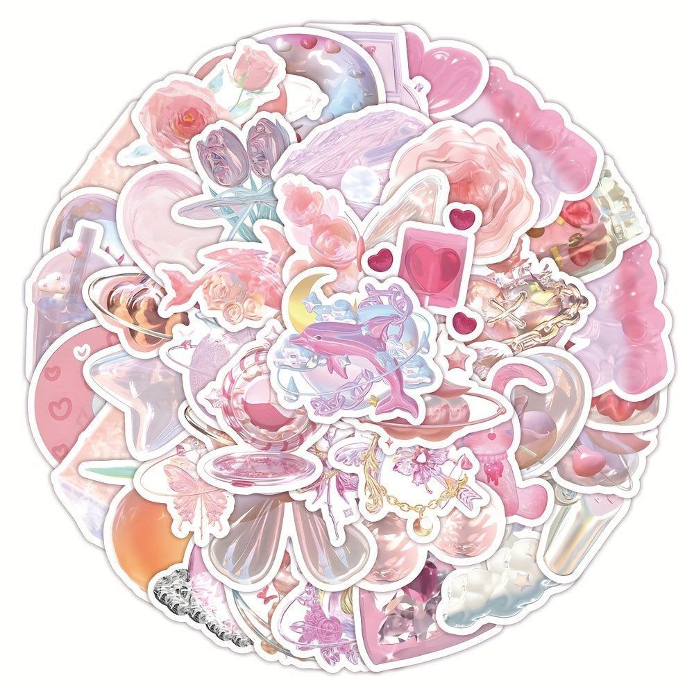 63pcs Pink Funny Stickers for Kids Girls Teens Adults Waterproof Vinyl Stickers