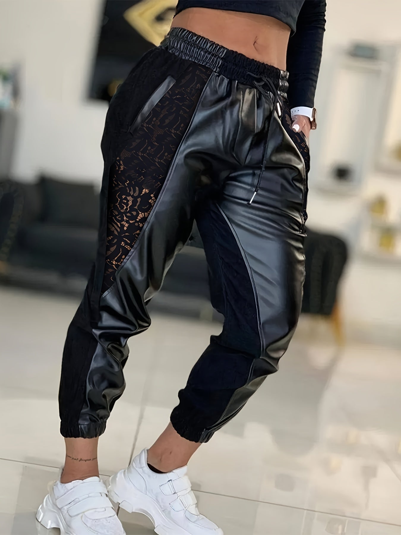 Lace Solid Casual Pants Spring & Fall Women's Clothing