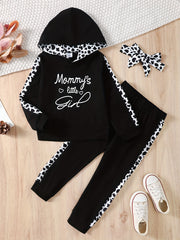 Girl's Set: Hooded Top, Leopard Print Pants & Headband