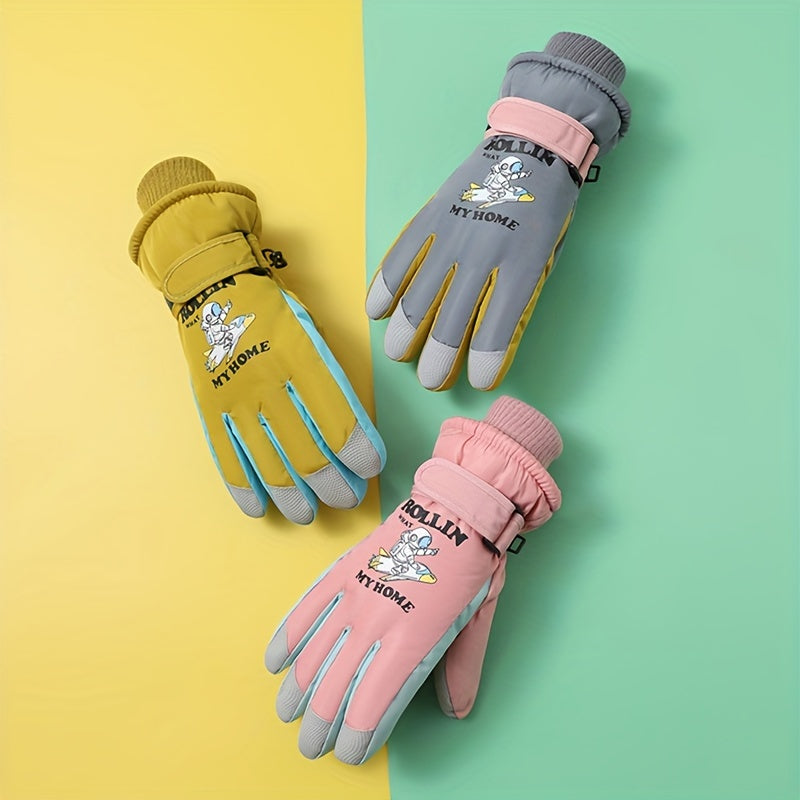 Kids' Winter Skiing Gloves Waterproof Snow Playing Cartoon Outdoor Gloves