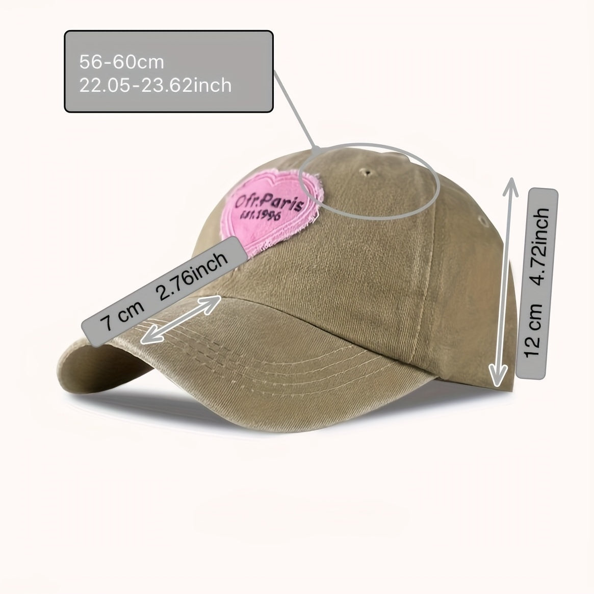 Pink Love Patch Duck Tongue Cap Soft Washed Baseball Cap Sun Hat
