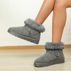 Women's Furry Ankle Snow Boots Fleece Liner Slip-On Winter Shoes