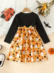 Girls' Halloween Ghosts Long Sleeve Dress